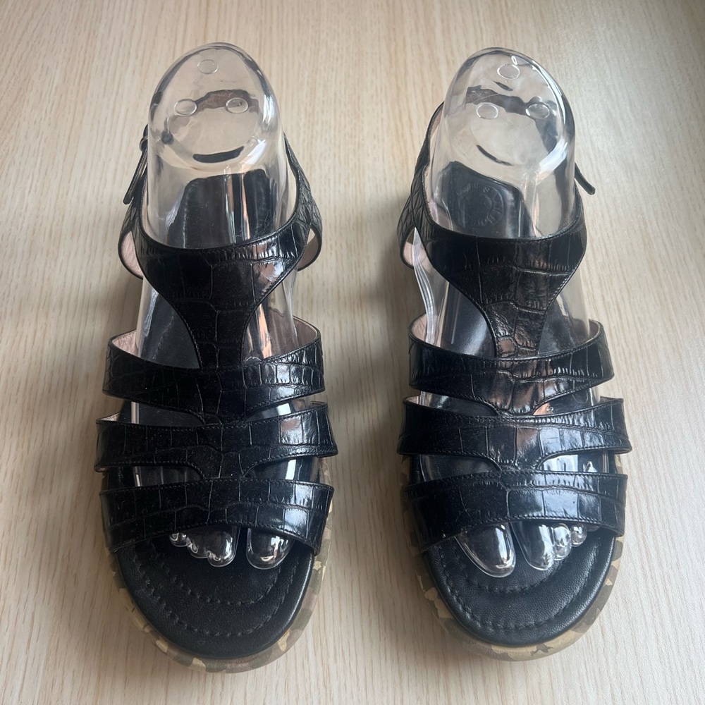 Dries Van Noten Black croc embossed sandals